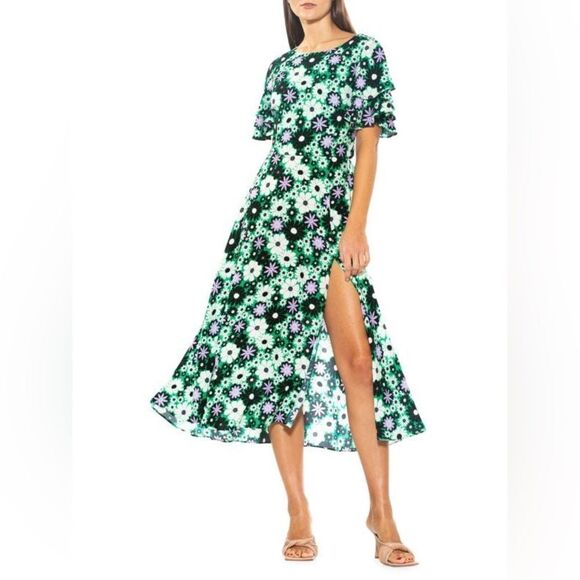 ALEXIA ADMOR
Lilia Ruffle Sleeve Dress midi length large slit on side open back - Picture 2 of 16